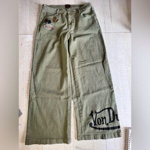 Von Dutch Olive Green Wide-Leg Pants